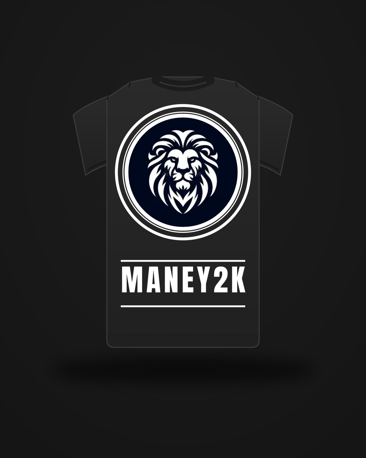 ManeY2K Graphic Tee — back view, big lion badge and MANEY2K back print
