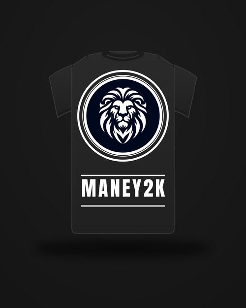 ManeY2K Graphic Tee — back view, big lion badge and MANEY2K back print