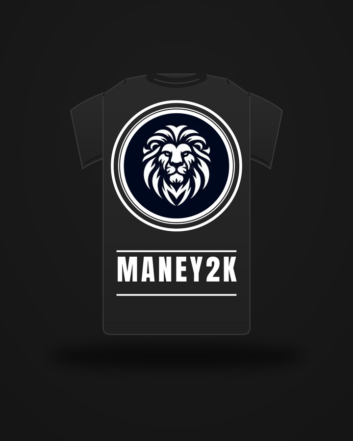 ManeY2K Graphic Tee — back view, big lion badge and MANEY2K back print